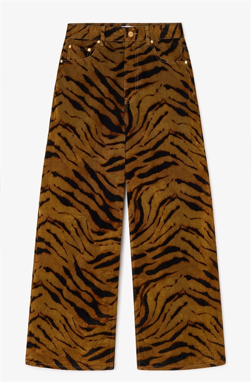 GANNI J1879 PRINTED FLOCK DENIM BAGGY JEANS KHAKI